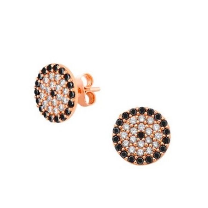 Pink gold stud earrings target with zircon 9CT HSE0082