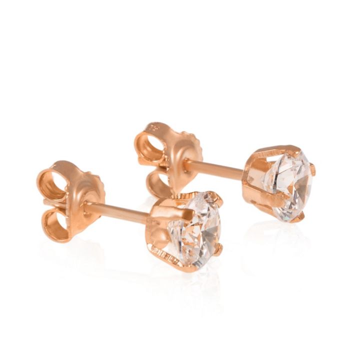 Pink gold stud earrings with zircon 14CT ISB0143