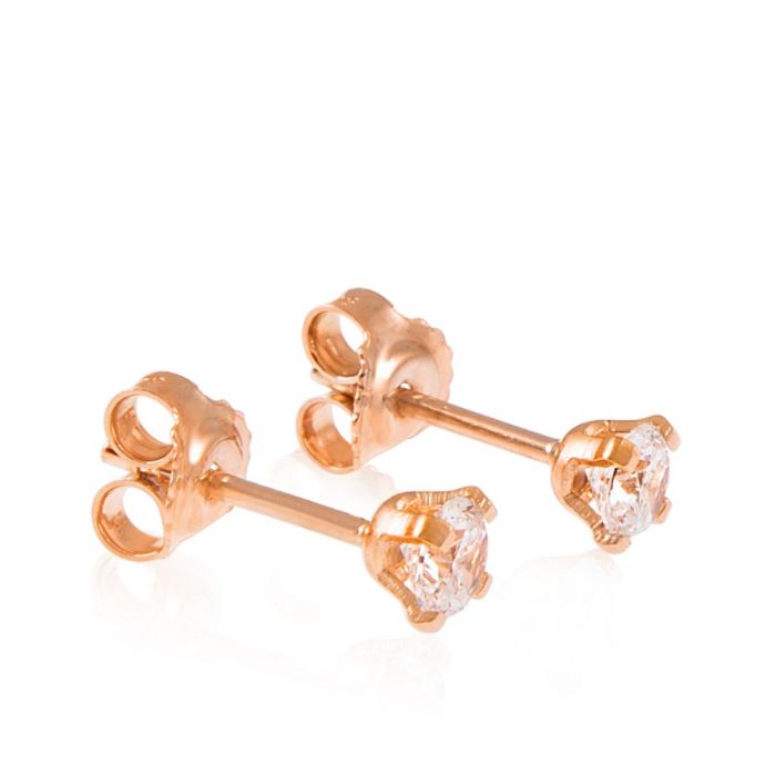 Pink gold stud earrings with zircon 14CT ISB0127