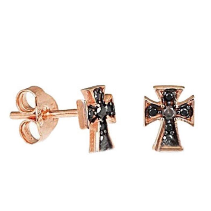 Women's pink gold stud earrings with zircon 9CT HSH0148 