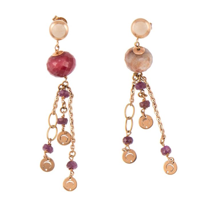Pink gold earrings 14CT with semi-precious stones  JSL0316