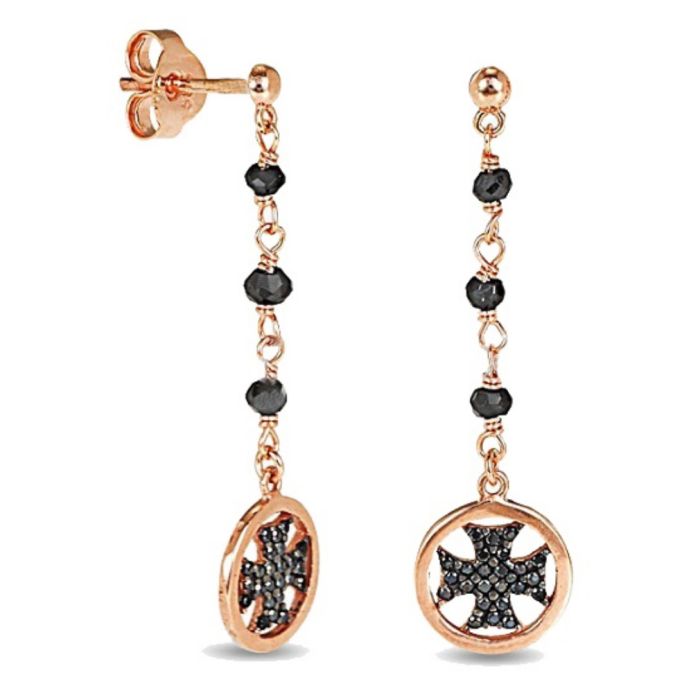 Women's pink gold pendant earrings with cross 9CT HSH0149