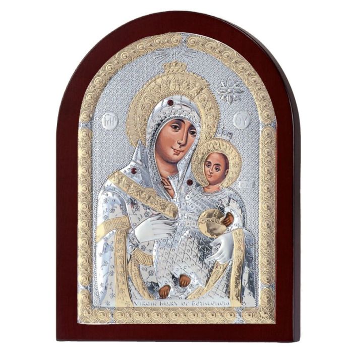 Icon of silver Virgin holding a baby 15 * 21 MA-E1109-BX