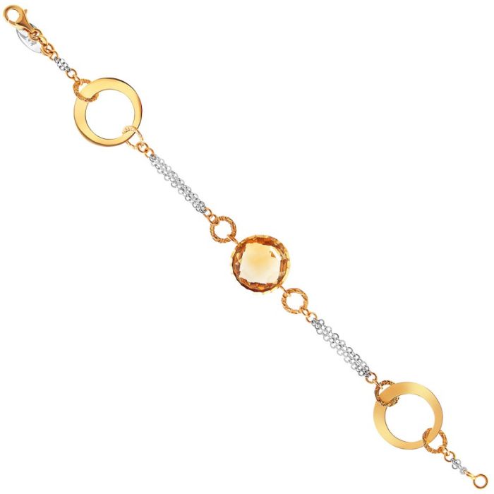 Two tone women's white and yellow gold bracelet with citrine 14CT JVL0029