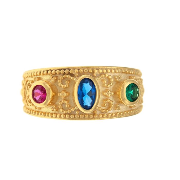 Women byzantine type silver ring with stones WD00486