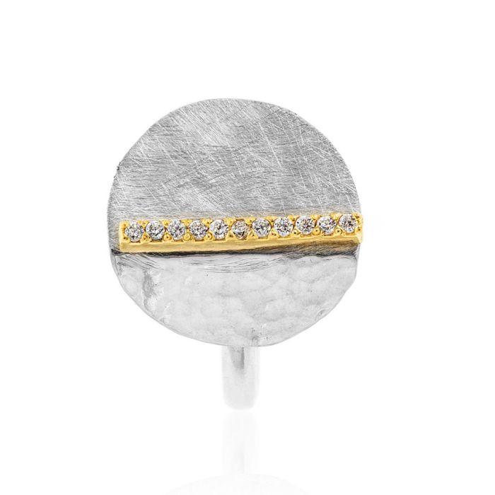 Women's silver ring with gilded bar WD00490