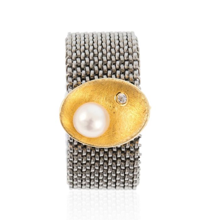 Women's silver ring with pearl WD00491