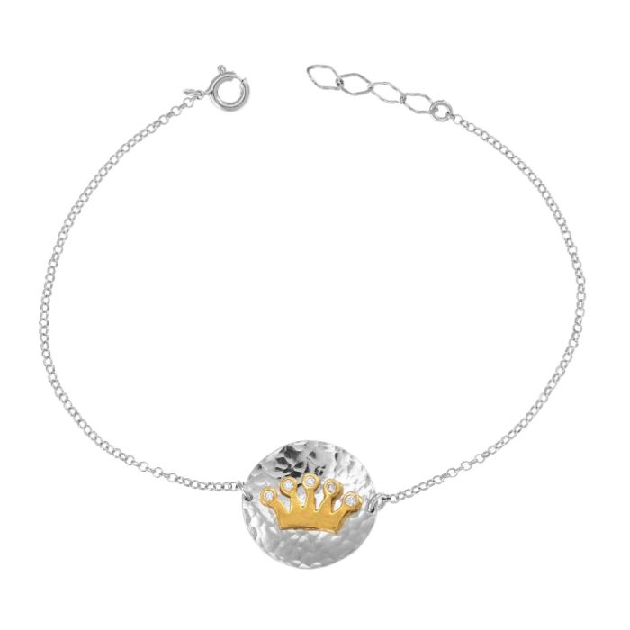 Women's silver bracelet with gilded crown WV00644