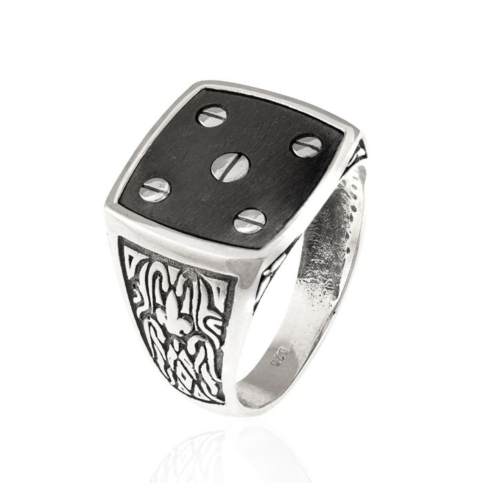 Men's silver ring with five screws WD00493