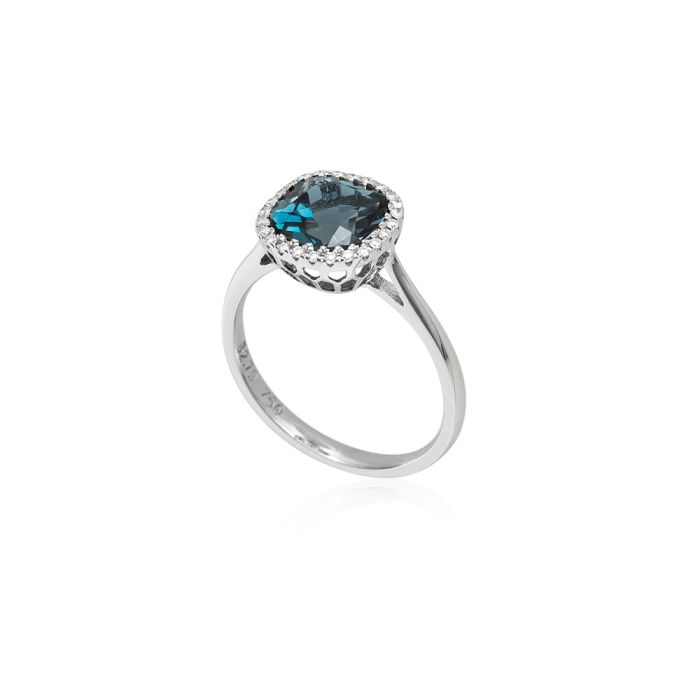 White Gold ring 18CT with blue London Topaz and diamonds SDU0007