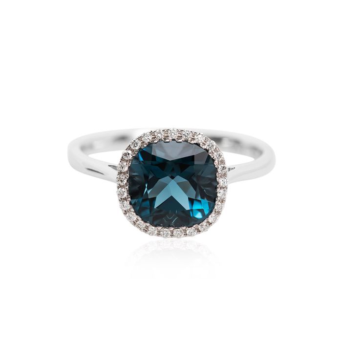 White Gold ring 18CT with blue London Topaz and diamonds SDU0007
