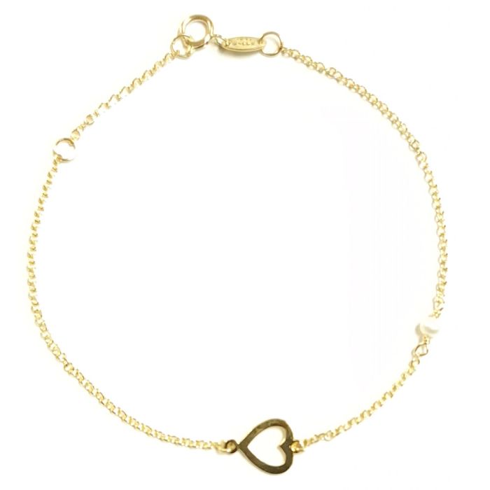 Yellow gold women's bracelet with heart and pearl 9CT HVE0071