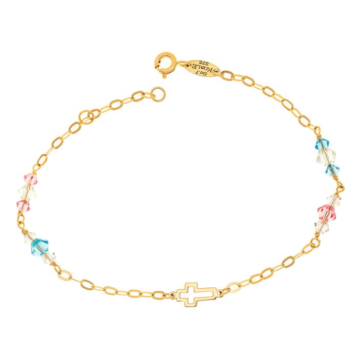 Kid's gold bracelet 9CT with cross and beads HYU0013