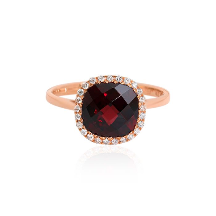 Women's gold ring with garnet and diamonds SDU0003