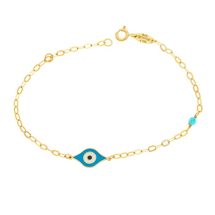 Kid's gold  bracelet 9CT with eye and light blue stone HYU0026