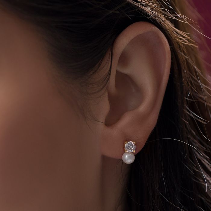 Women's silver earrings with pearl WS00681