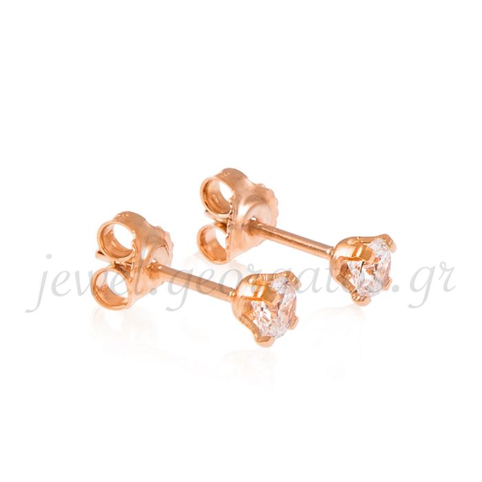 Pink gold stud earrings with zircon 14CT ISB0129
