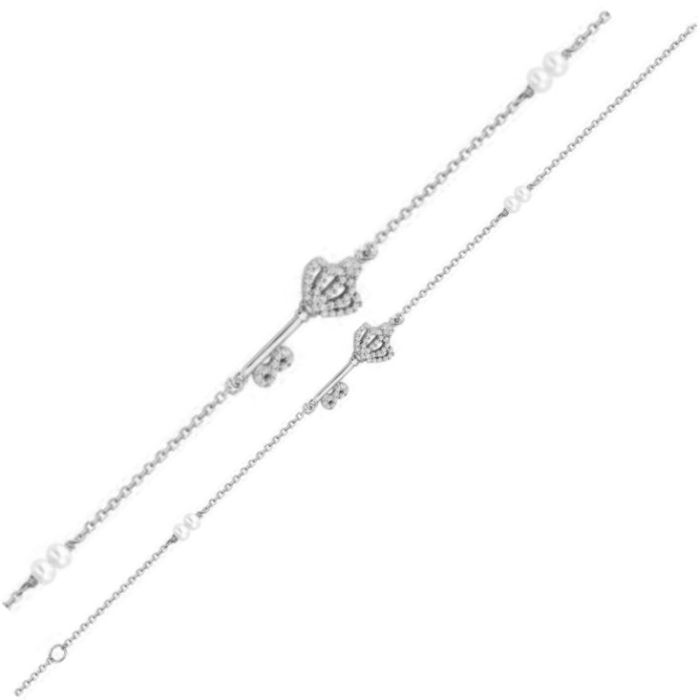 White gold women's bracelet with key and zircon 9CT HVR0026