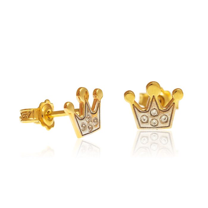 Kid's yellow gold earrings with crown 9CT HSR0036