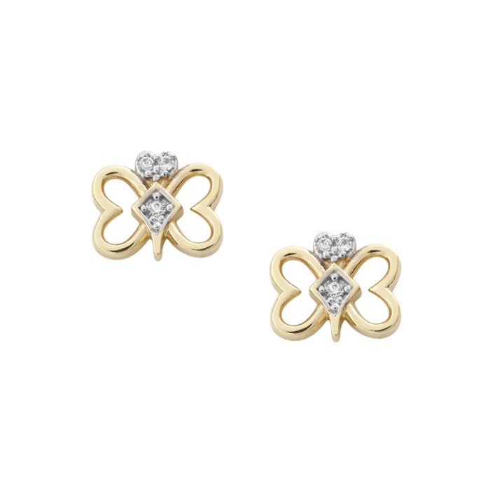 Kid's yellow gold stud earrings , butterfly with zircon 9CT HSE0207