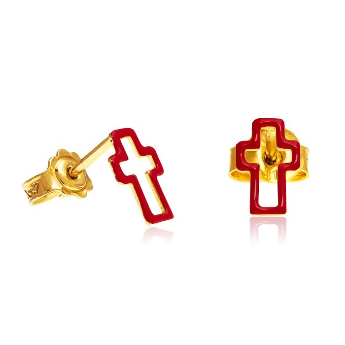 Kid's yellow gold earrings with cross 9CT HSK0015