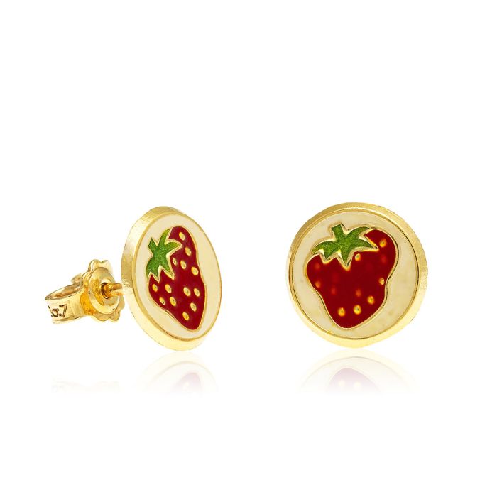 Kid's earrings yellow gold with strawberrys 9CT JSC0326