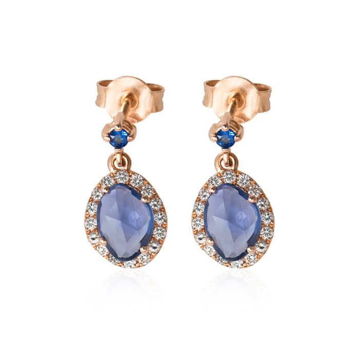Women hanging earrings rose gold with sapphire and diamonds 18CT SSR0015