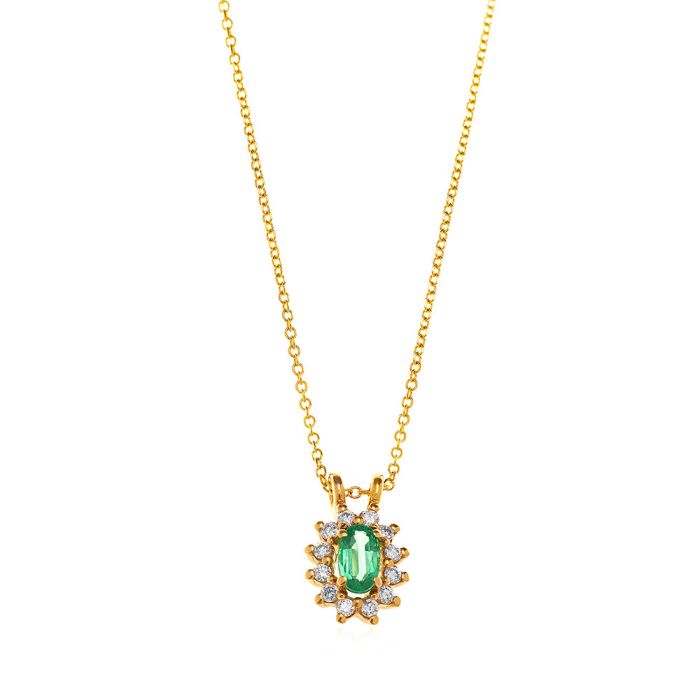 Women necklace in Yellow gold 18ct with emerald and brigian SOW0001