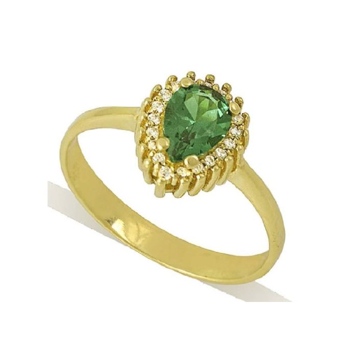 Women's rosette gold ring 14CT with zircon in emerald color IDU0064