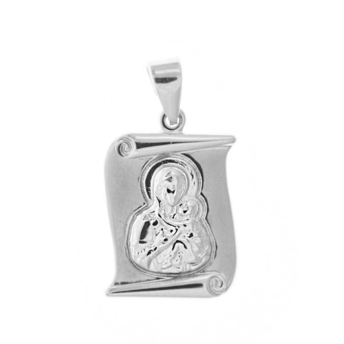 Double sided white gold charm in the form of Holy Mary 9CT HJU0012