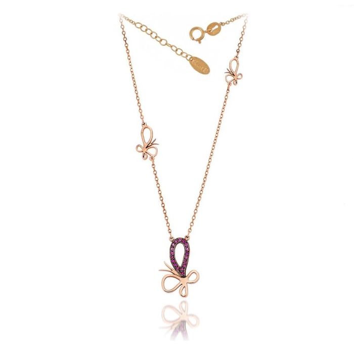 Women's pink gold necklace 9CT with butterfly HRU0083 