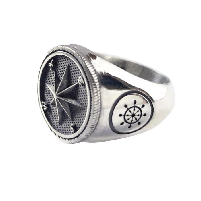 Men's silver ring with compass WD00557