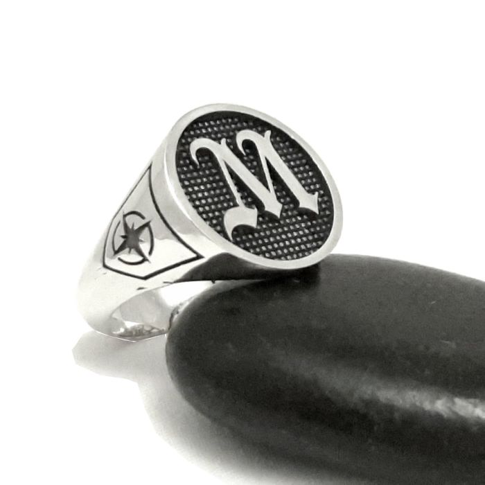 Men's silver ring with monogram WD00562