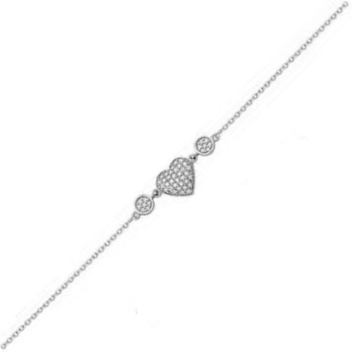 White gold women's bracelet with heart and zircon 9CT HVR0017