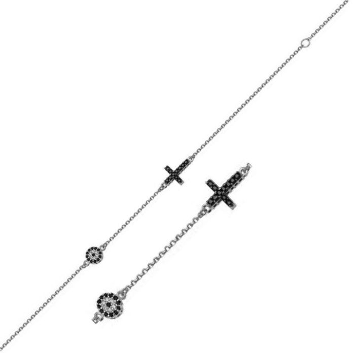 White gold women's bracelet with cross and target and zircon 9CT HVR0019