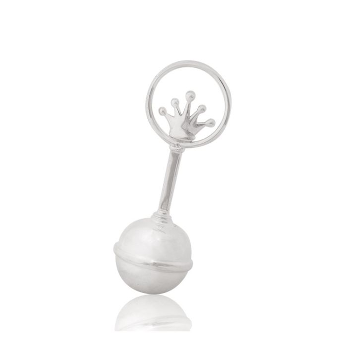 Silver kid's rattle with crown XCK0003