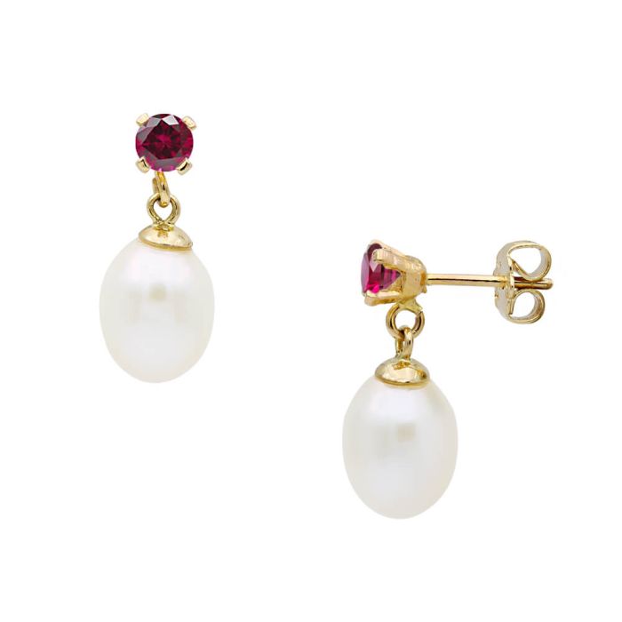 Women gold earrings with pearls fresh water pearls 8,0 x 10,0mm 14CT ISY0002