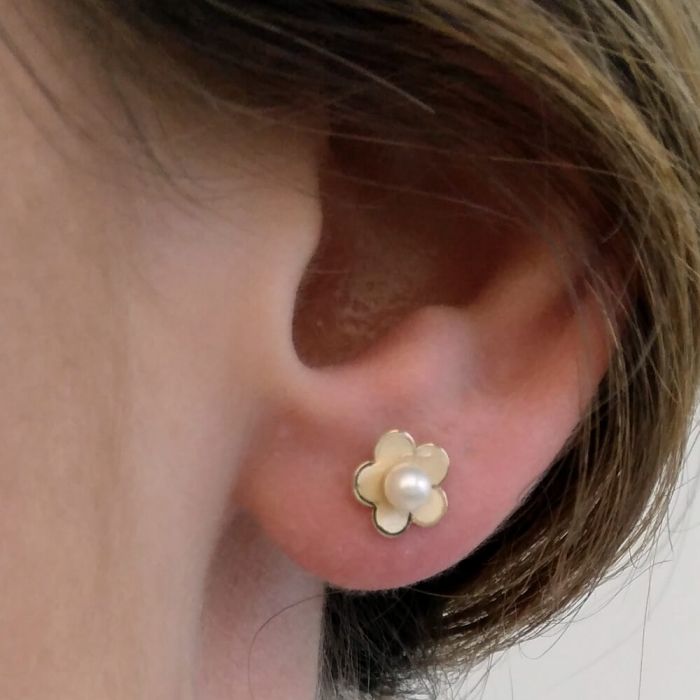 Women gold earrings with pearls Akoya Japan 3,5mm 14CT ISY0005