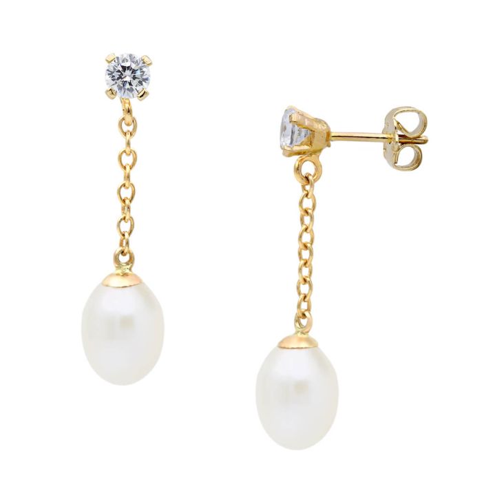 Women gold earrings with pearls Fresh Water Pearl 8,0mm×10,0mm 14CT ISY0004