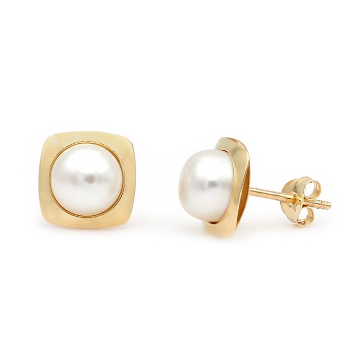 Women gold earrings with pearls Fresh Water Pearl 6,0mm 14CT ISY0013