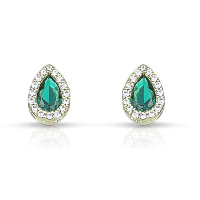 Women's earrings white gold rosette pour in green color 9CT HSY0004