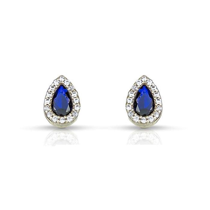 Women's earrings white gold rosette pour in blue color 9CT HSY0007