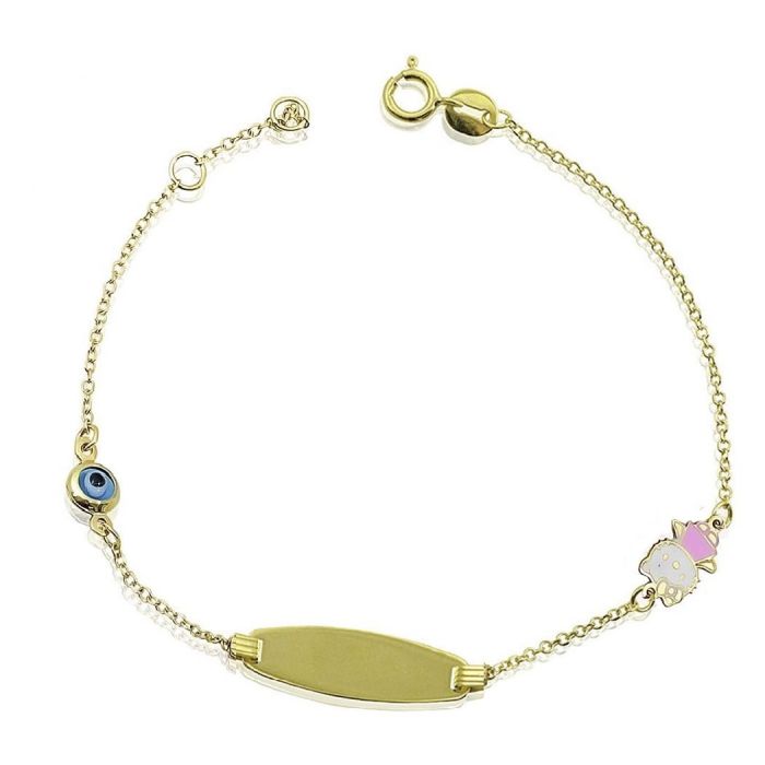 Children's ID yellow gold with a small eye and Hello Kitty 9CT HHY0003