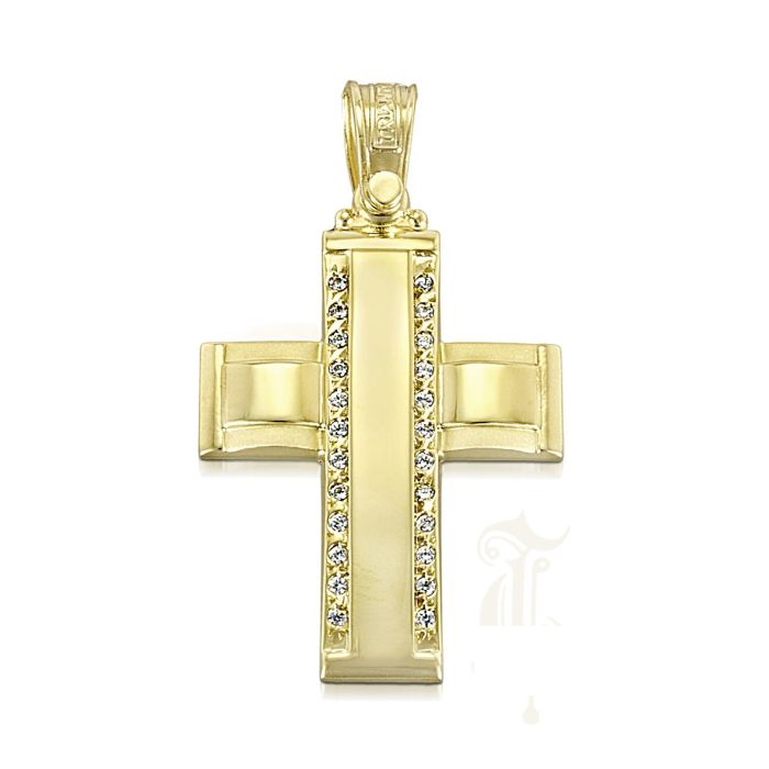 Women's yellow gold cross with zirkon 14CT ITK0019