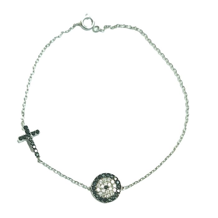 White gold women's bracelet with eye and cross 14CT IVY0001