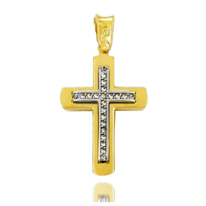Women's yellow gold cross with zircon 9CT HTM0009