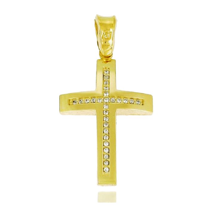 Women's yellow gold cross with zircon 9CT HTM0011