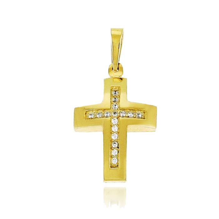 Women's yellow gold cross with zircon 9CT HTM0012