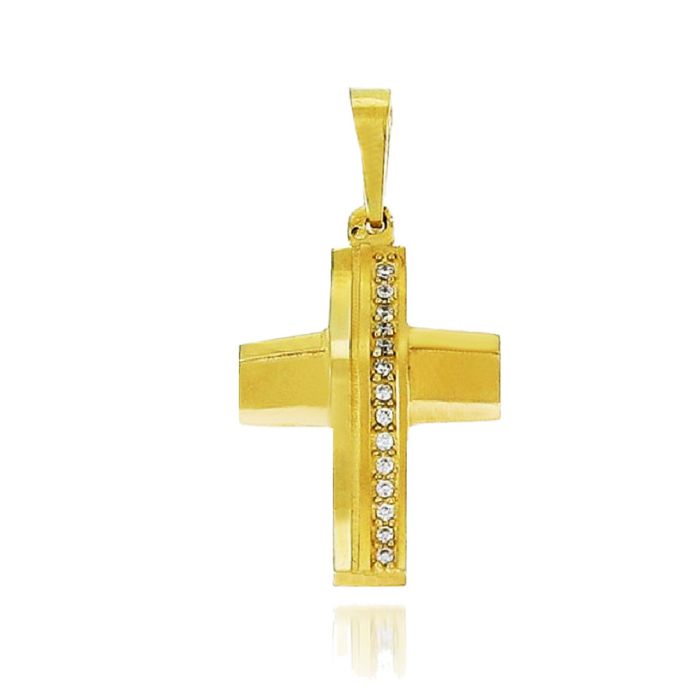 Women's yellow gold cross with zircon 9CT HTM0014