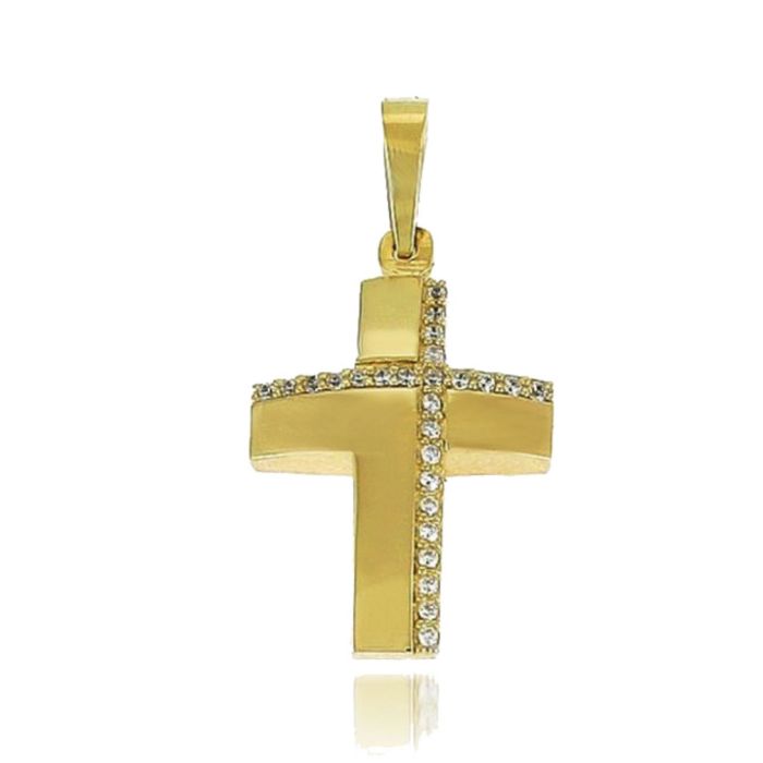 Women's yellow gold cross with zircon 9CT HTM0015